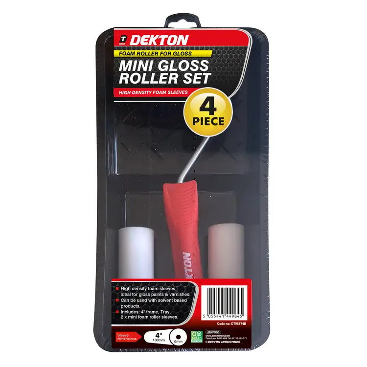 Mini Gloss Paint Roller Set 4" 4pc (Dekton)