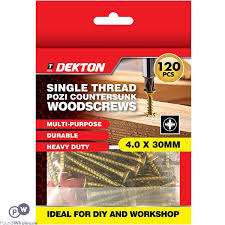 Dekton Single Thread Pozi Countersunk Wood Screws 4.0 x 30mm 120pack
