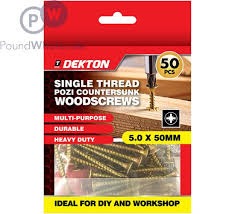 Wood Screws 5.0 x 50mm 50pack (Dekton Single Thread Pozi Countersunk)